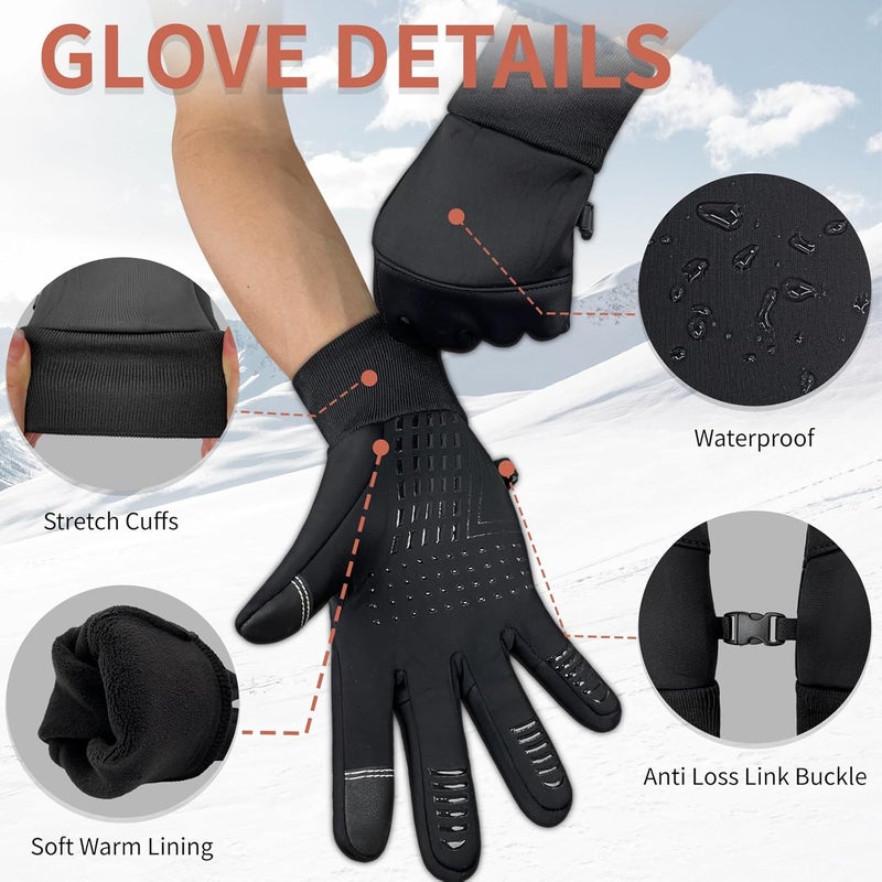 HOPSOOKEN Winter Gloves for Men Women Touch Screen Waterproof Fleece Warm Windproof Thermal Gloves for Running Cycling Driving Hiking - Image 4